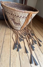 Large Vintage Native American APACHE BURDEN BASKET With Cone Tinklers