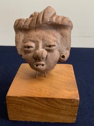 Pre-columbian Terracotta Pottery Head From AD Made In Mexico