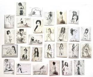 Over 25 Miniature ACEOs Nude Original Lack And White Drawings & Prints