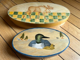 Pair Of Folk Art Painted MARION SIMMONS Pantry Boxes