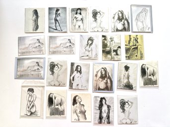 Over 25 Miniature ACEOs Nude Original Lack And White Drawings & Prints