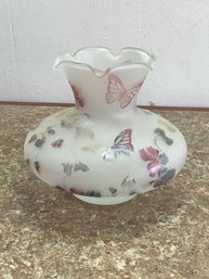 Hand Painted Rueven Glass Frosted Floral Vase By Nouveau Art Glass Co