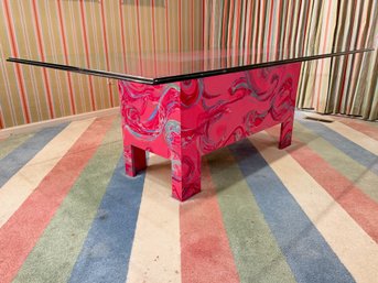 Large Hand Painted Glass Top Table Signed By Joan Hyde Shapiro