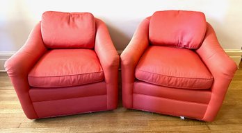 Pair Upholstered Armchairs On Casters
