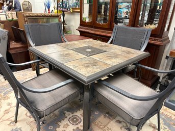 Patio Table With Tile Top And 4 Cushioned Chairs
