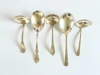Set Of 5 Assorted Silver Plate Serving Spoons