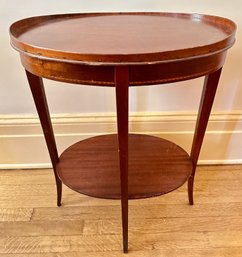 Vintage Mersman 2 Tiered Mahogany Inlay Oval Side Table