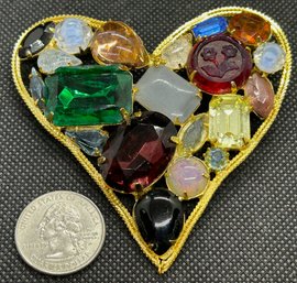 Stunning Large Scale Vintage Multi-stone Heart Form Brooch