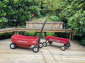 Lot Of 2 Radio Flyer Wagons, One Plastic, One Metal.