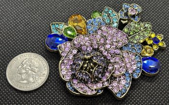 Large Rhinestone Pave Flower Brooch