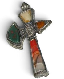 Vintage Miracle Egyptian Revival Ankh Brooch Multi-Color Cabochon Inlay ~ 2 1/4'L ~