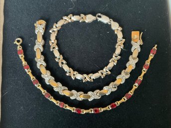 VTG Ross Simon Sterling Silver Bracelets 32G Total With Garnets And CZ