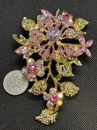 Huge Rhinestone Encrusted Flower Brooch