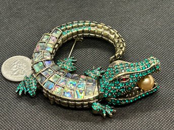 Large Scale Rhinestone Encrusted Alligator Brooch