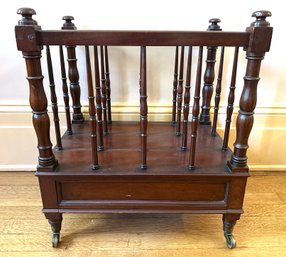 Vintage Mahogany Regency Style Magazine Rack On Casters