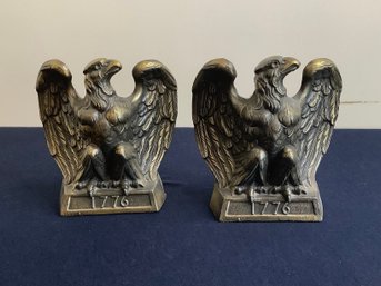 Pair Of Vintage Brass American Eagle Bookends By Colonial Virginia W/ '1776' On Base
