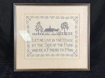 Vintage Framed Cross Stitch Decor Piece