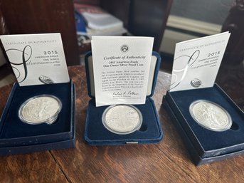 American Eagle One Ounce Silver Proof Uncirculated Coins  2011 And 2 From 2015
