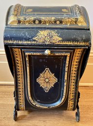 Antique Victorian Era Toleware Coal Scuttle With Original Insert
