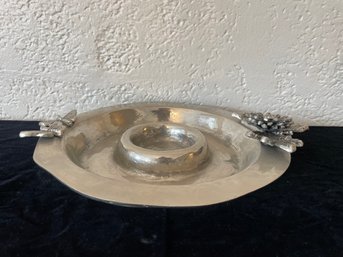 Star Home Metal Chip & Dip Platter Bird Decorated