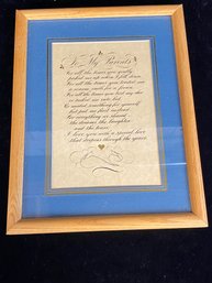 To My Parents Framed Note Decor Piece