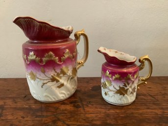 Austria Handpainted Floral Pitchers Set Of 2