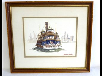 Framed Staten Island Ferry Watercolor - Signed