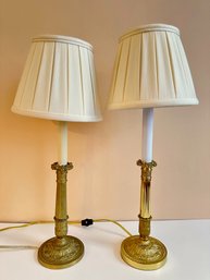 Pair Antique French Bronze Candlesticks Converted Into Table Lamps