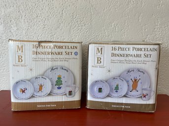 Pair Of Merry Brite Porcelain Holiday 16 Piece Dinnerware Sets