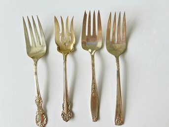 Set Of 4 Assorted Silver Plate Serving Forks
