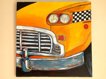 Checkered Cab - Original Painting On Canvas -  Signed Simon Jeruchim 2016 - 24 X 24