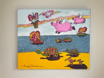 Pigs Can Fly - Original Painting On Canvas - Signed - Simon Jeruchim Original 2021 - 24 X 20