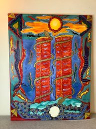 Oil On Canvas Of Towers Wrapped In Snakes By Sonia Sola