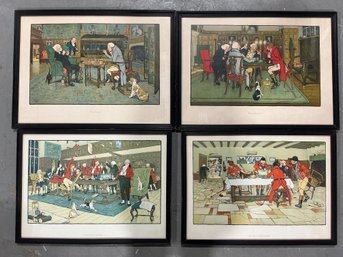 Set Of 4 Framed Cecil Aldin English Hunting & Sporting Prints  Mated!, Revoked!, Hunt Breakfast & Hunt Supper