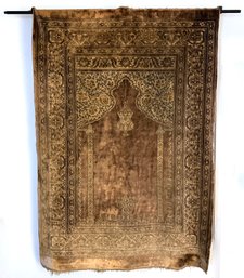 Antique Hand Knotted Turkish Prayer Rug With Wall Hanger