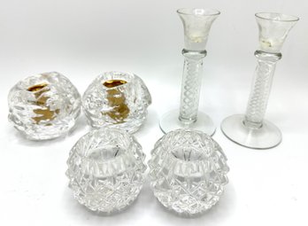 3 Sets Candlesticks: Waterford, Kosta Boda Snowballs & Kosta Boda  Air Twist Handles