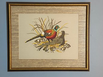 Vintage Framed Pheasant Bird Needlework Embroidery Stitch Picture Art