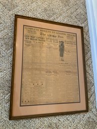 Framed 1926 'The Sun' Front Page