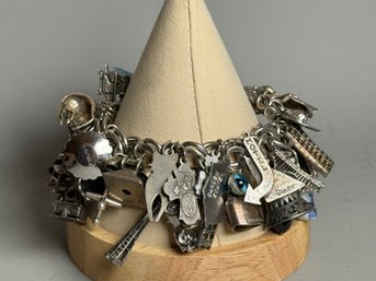 WOW, Over 50 Charms! Amazing Vintage Eton Sterling Silver Charm Bracelet