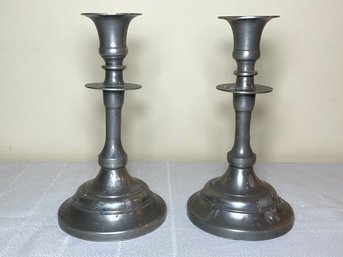 Antique French Pewter Candleholders