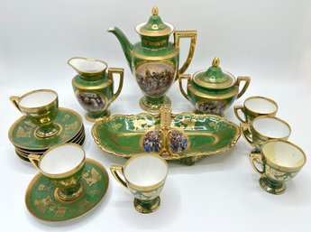 Vintage Royal Vienna Carlsbad Napoleonic Tea Set Service For 6 With Platter, Depicting Napoleon's Battles