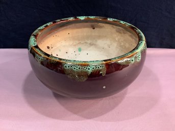 Brown & Green Glazed Pottery Bowl