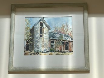 Watercolor Painting Signed 1943 Of Rustic Barn