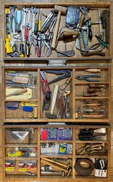 3 Vintage Wooden Typesetter Trays Printer's Drawers Full Of Hand Tools