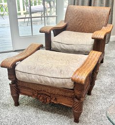 Fabulous Rattan Chair And Ottoman Possibly Ethan Allen