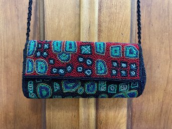 Maroon, Aqua & Black Beaded Clutch