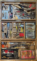 3 Vintage Wooden Typesetter Trays Printer's Drawers Full Of Hand Tools
