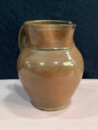 Signed Brown Glazed Pottery Pitcher