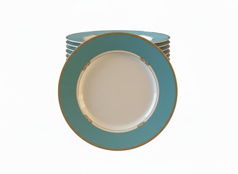 House Of ERTE  Luxe Turquoise And 24k Gold Dinner Plates Service Set Of 12 MINT