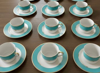 Rare House Of ERTE Father Of Art Deco Luxe Turquoise And 24k Gold Tea Service Set Of 9